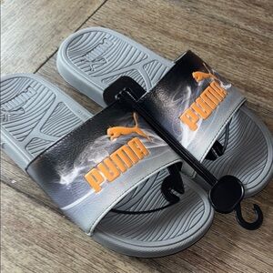 Puma Gray and Orange Sporty Slide Sandals